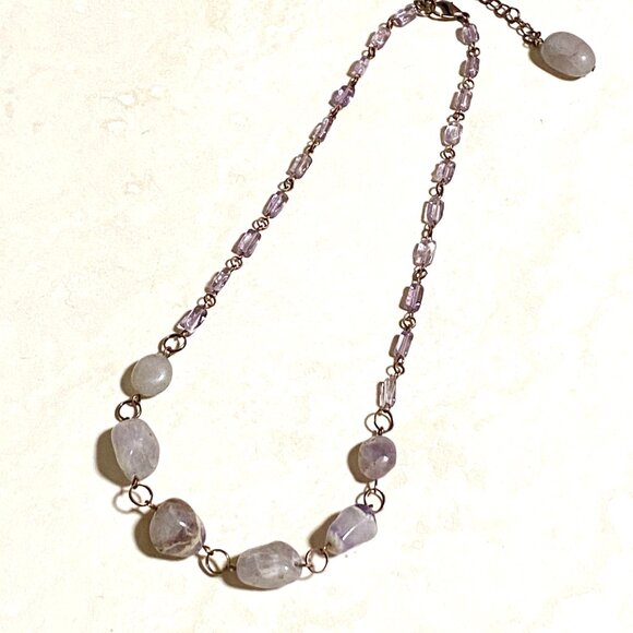 Rustic Amethyst Tumbled Stone Necklace, Genuine Gemstone + Copper Chain - Picture 7 of 15